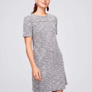 LOFT black and white boucle tweed short-sleeve shift dress Size M